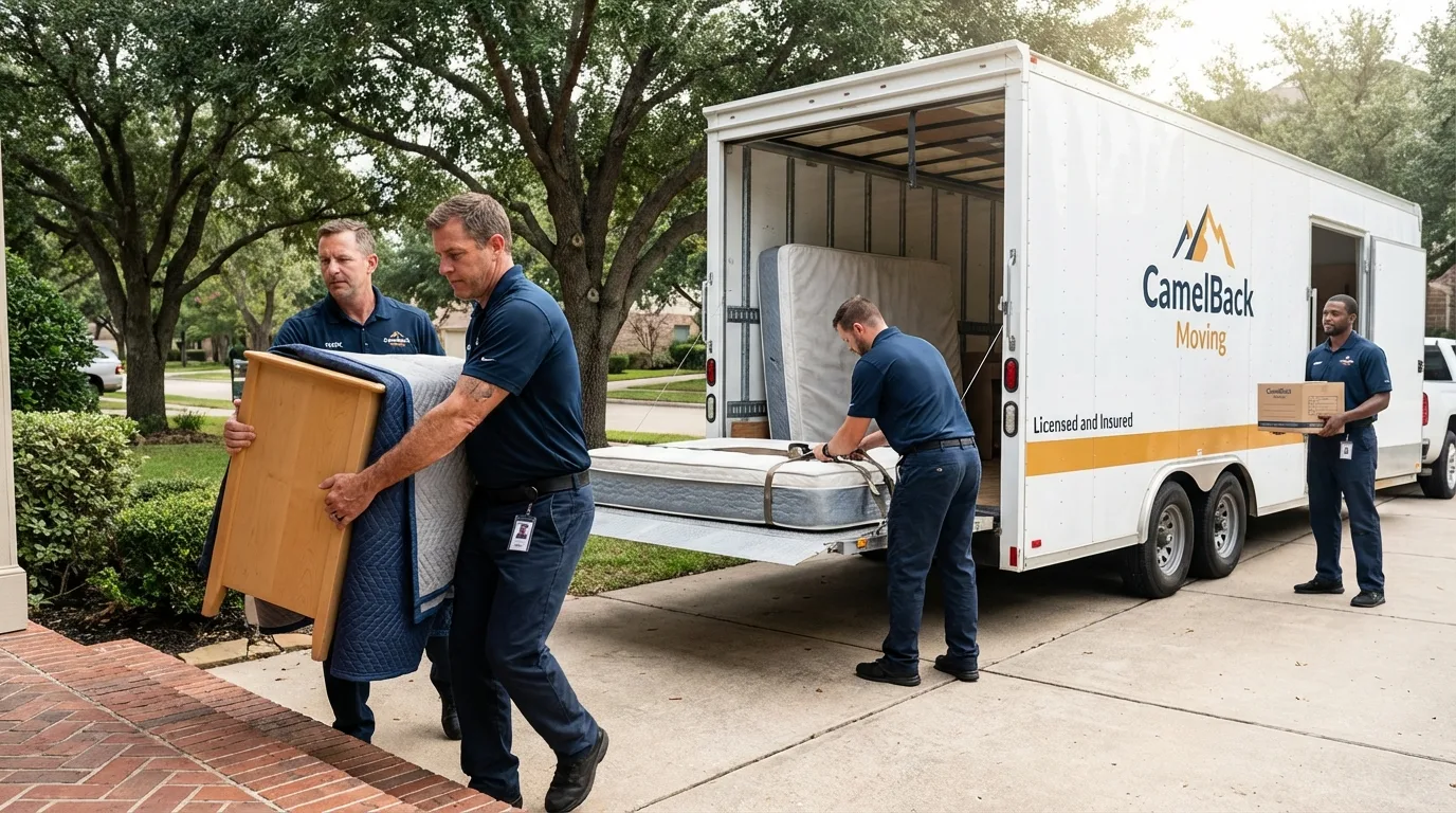 Crew loading residential truck for cross-state move from Clayton, NC
