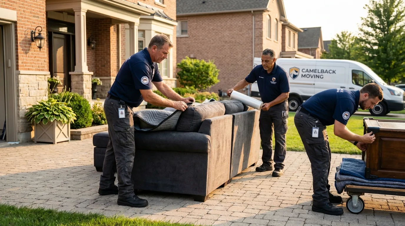 Large estate moving crew wrapping furniture in Clayton, NC